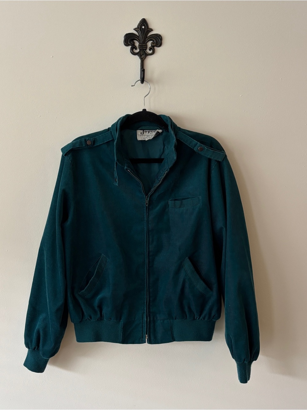 Vintage-Style Teal Corduroy Jacket - Casual Zip Front
